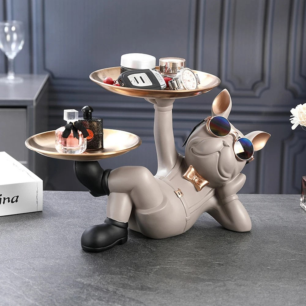 Cartoon Frenchie Butler Statue