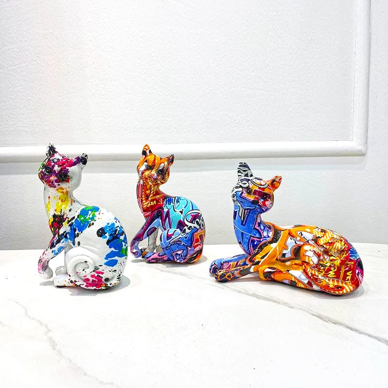 Graffiti Painted Cat Statue