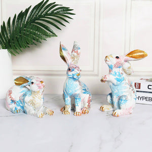 Floral Painted Bunny Statue